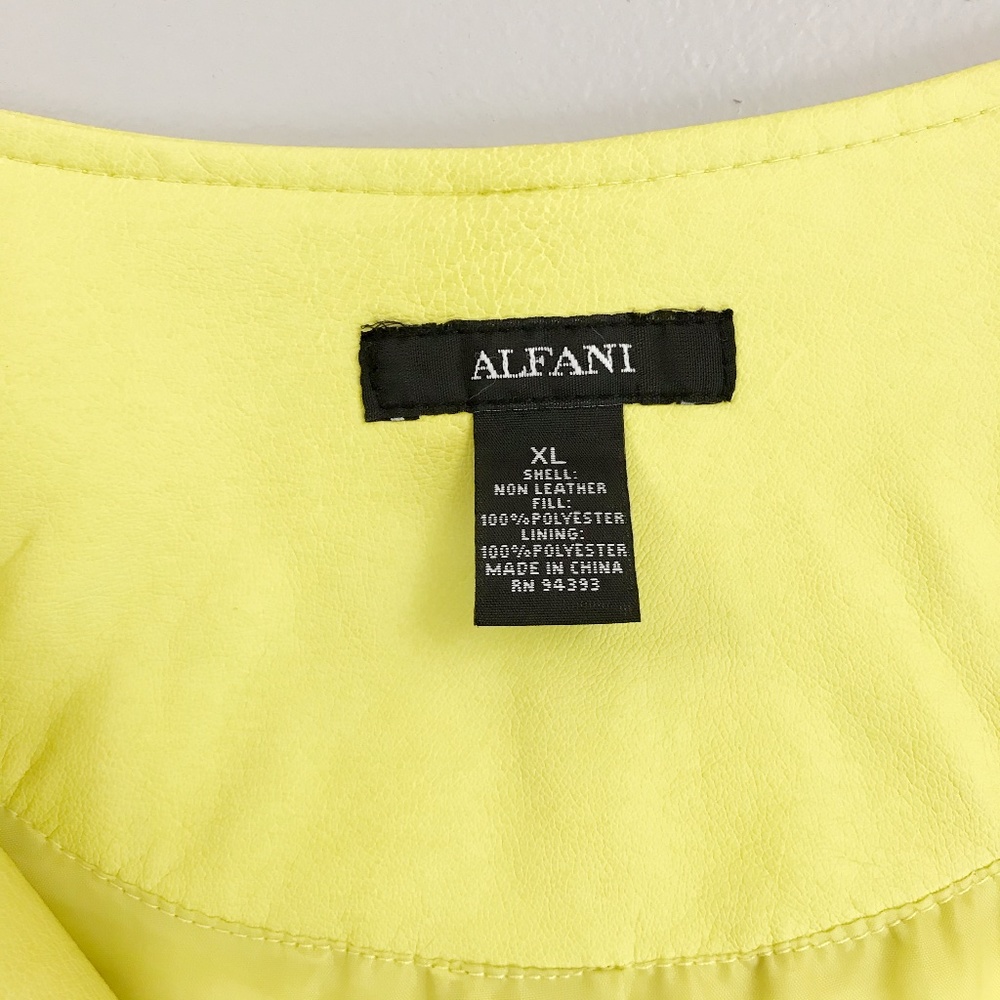 ALFANI Graphic Mood Faux Leather Moto Jacket XL Asymmetrical Zip Front Luxe Lime - Picture 4 of 7